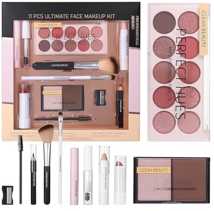 Kit De Maquillaje Completo | Kit de Maquillaje para Mujeres - 11 Piezas Incluye Máscara de Pestañas, Corrector, Sombra de Ojos, Pintalabios Para Chicas, Adolescentes, Fiestas,