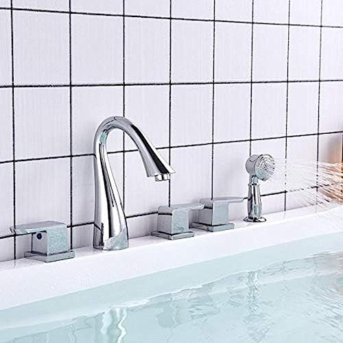 WDSOPK Ensemble De Robinet De Baignoire Chromé À 5 Trous, Mitigeur De Baignoire À Large Entraxe, Ensemble De Douche De Salle De Bain À Col De Cygne avec Douchette