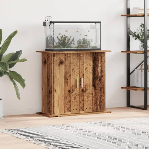 Mokuyary Support d'aquarium aspect bois vieilli 81 x 36 x 73 cm Meuble bas avec 2 portes et étagères Étagère d'aquarium Table Support pour réservoir de poissons Armoire pour salon
