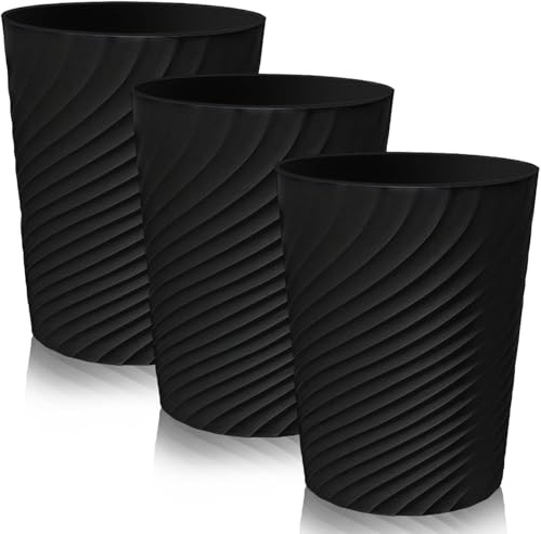Cnwinu 3 Pack Plastic Waste Paper Bin,Round Rubbish Bin Trash Can,Small Uncovered Trash Bin,8L Waste Bin for Bedroom Office Kitchen Bathroom and Other Rooms (Black)