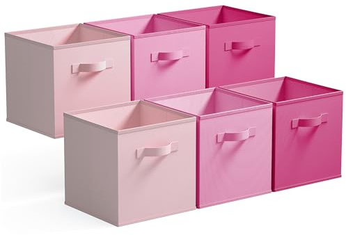 GRANNY SAYS Cube Storage Boxes, Pack of 6 Storage Cubes 33X33 cm, Fabric Square Boxes for Shelves, Collapsible Cube Bins, Kallax Storage Box for Bedroom Organising Toys Accessory, Pink Gradient