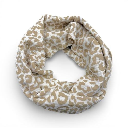 Damen Musselin Loop Schal Leo Print Frühling Herbst Made in Italy | 100% Baumwolle – weich, leicht & atmungsaktiv