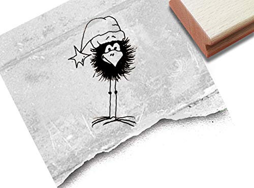 Stempel Weihnachtsstempel VOGEL Rabe mit Mütze - Tierstempel Weihnachten Karten Geschenkanhänger Geschenk für Kinder Weihnachtsdeko - zAcheR-fineT