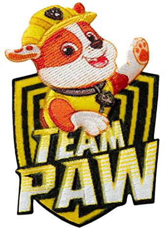 Paw Patrol Team Paw Rubble - Aufnäher/Bügelbild/Aufbügler/Applikationen/zum aufbügeln/Applikation/Patches/Flicken, Größe: 7,3 x 4,5 cm
