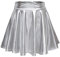 Damen Glänzend Höhe Taille Liquid Mini Rock Metallisch Elastische Taille A-Linien Pull On Skater Röcke (XL, Silber)