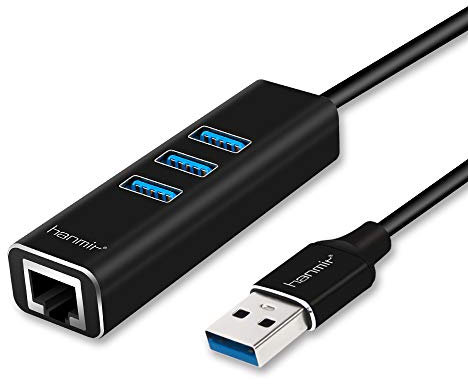 hanmir Hub USB 3.0 Adaptador USB 4 en 1 Puertos USB a Gigabit Ethernet de 5 Gbps con puerto de red RJ45 Ethernet para Windows Mac OS Linux, etc Negro