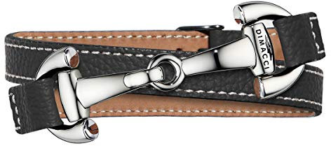 DIMACCI Trensen-Armband Kalbsleder | Alba-Kollektion in Schwarz Silber-Optik aus Edelstahl | Schmuck für Reiter-Damen in Geschenk-Box | mit Gravur