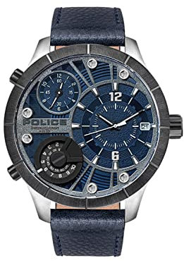 Police Unisex Erwachsene Analog Quarz Uhr mit Leder Armband PL15662XSTU.03