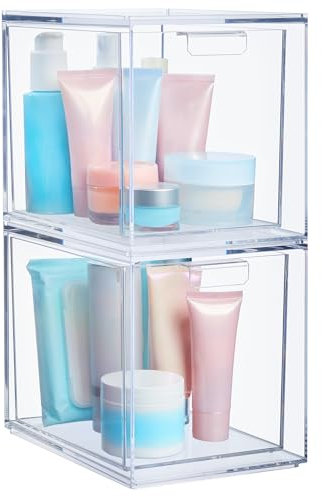 STORi Audrey Stackable Cosmetic Organizer Drawers 6-3/4 Tall | set of 2 Clear