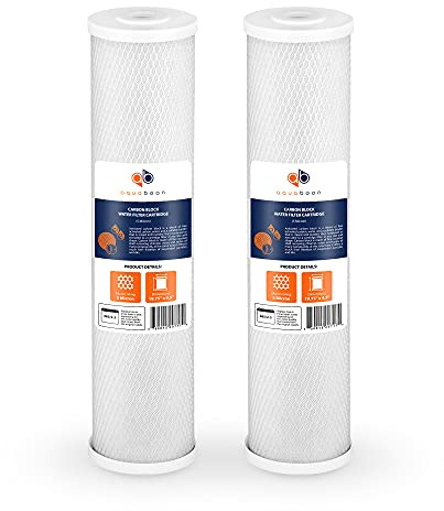 Aquaboon Lot de 2 cartouches filtrantes à eau en coquille de noix de coco | Bloc de charbon actif CTO | Cartouche universelle pour toute la maison 5 microns 50,8 cm | Compatible avec EPM-20, CB-20,