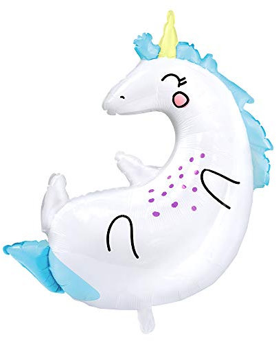 Folienballon Einhorn in Weiß und Blau 70 x 75 cm Luftballon Deko