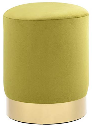 Festnight Hocker Fassform Barstuhl Bistrohocker Sitzhocker Schemel Samthocker Pouf Sitzpouf Velour Fußhocker Senfgrün und Golden Samt