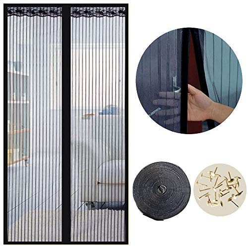 Moustiquaire de Porte Magnétique Fermeture Automatique Rideau Porte Anti insectes Mouche Moustique avec Aimants et Bande Adhesive Sans Perçage (100x220cm) Noir