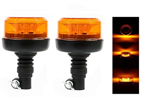 JJ Lot de 2 Gyrophares Led Orange 12V 24V ECE E9 R65 4 Modes d'Éclairage Ambre Tige DIN Flexible Camion Tracteur