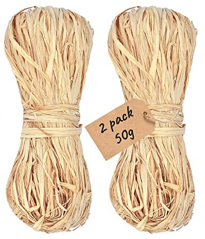Green Thumbz Brown Raffia Ribbon - 2 Pack of 50g Raffia Yarn for DIY Crafting, Gift Wrapping, and Floral Decor - Unleash Your Creativity with Natural Raffia Straw