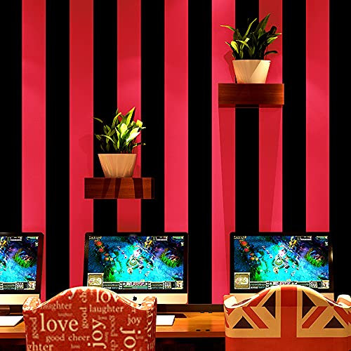MEAIHOME Modern Simple Horizontal Vertical Striped Bedroom Coffee Restaurant Clothing Store TV Background Non-Pasted Wallpaper Roll Black Red 1.73' L x 32.8' W