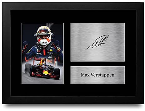 HWC Trading FR A4 Max Verstappen Formula 1 Los Regalos Imprimieron La Imagen Firmada Del Autógrafo Para Los Fanáticos De Las Carreras De La Fórmula 1 De F1 - A4 Framed