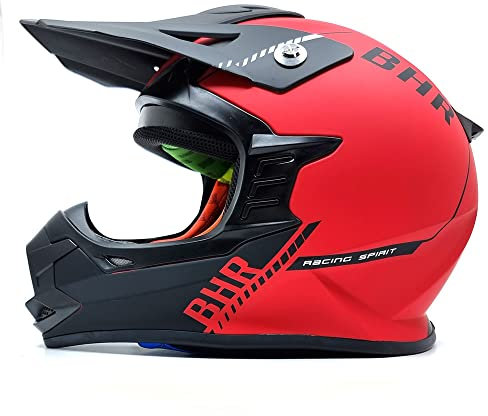 BHR Casco Cross 812 OFF ROAD | Casco Enduro Omologato ECE con Interni Removibili | Casco da Motocross Leggero & Sicuro con Chiusura a Doppio Anello |ROSSO OPACO | XL