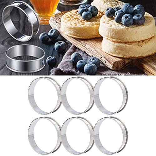 6 Stück Crumpets, Englischer Muffinring mit Antihaftbeschichtung, Crumpet-Ringe, Doppeltes Volumen, Einfaches Entformen, DIY-Edelstahl, Englische Muffinringe für die Lebensmittelzubereitung zu(10cm)