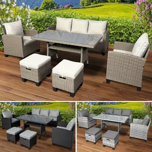 BRAST® Gartenmöbel Set Delight | bis zu 7 Personen viele Farben | incl. extra Dicke Kissen | TÜV geprüft | Outdoor Loungemöbel Sitzgruppe Essgruppe Garnitur | Braun/Cappuccino
