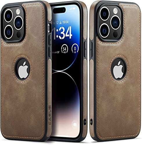 Sibada iPhone 14 Pro Max Case Leather Unique Logo Visible Design Leather Classic Luxury Business Screen Protection Lens Protection Slim Thin Design For iphone14promax Case 6.7 - Grey