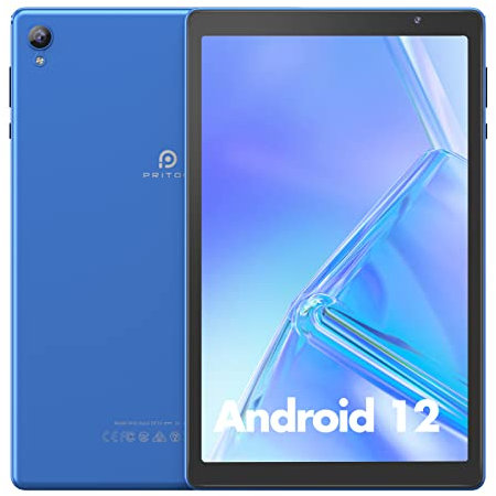 PRITOM 10 Zoll Android 12 Tablet - 2GB RAM, 32GB ROM, 6000mAh, Erweiterbar auf 512GB, Quad-Core-Prozessor, HD IPS Bildschirm, Kamera, WLAN, Bluetooth (Blau)