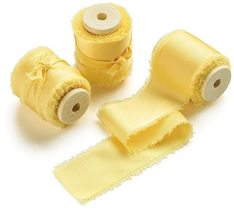 AOKSUNOVA 3,8cm Satinband Gelb Dekoration Geschenkband Schleifenband Stoffband Fransenband für Hochzeit Verpackung