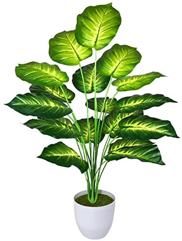 AIVORIUY Planta Artificial con Maceta Areca Palmera Grande Arbol Artificial Plastico Falso Hojas Interior Hogar Salon Dormitorio Balcón Oficina Moderno Decorativas (77cm Palma Amarilla)
