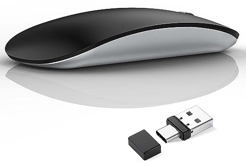 Uiosmuph G11 Mouse Wireless Ricaricabile, Mouse Senza Fili Silenzioso, 2,4 GHz con Ricevitore di Tipo C e USB per Laptop/PC/Mac/Chromebook,Nero