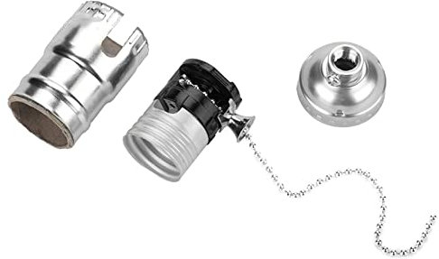 Headerbs E27-Lampenfassung mit Zugkette, Aluminium-Vintage-Lichtfassung mit Zugkette, Schreibtisch-Tischlampen-Beleuchtungsfassung, Schraubsockel (Silber)