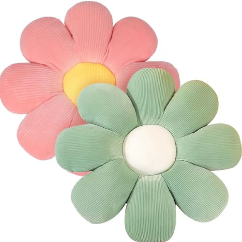 ACUSHLA 2 cojines para el suelo de flores, 40 cm, para suelo de flores, tatami en forma de flor, suave cojín de pétalos, bonito cojín de felpa de flores para el sofá del coche (verde + rojo)