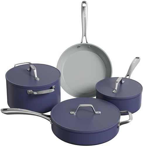 Ciarra Beyond Topfset Pfannenset Induktion 4-teiliges,Keramik Antihaftbeschichtung Bratpfanne 26cm,Schmorpfanne 28cm 4.2L,Milchtopf 20cm 2.8L,Suppentopf 24cm 5.9L,Topf und Pfannen Set,Blau