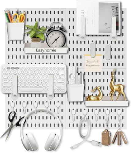 Easyhomie Kit de combinaison de panneaux perforés avec 4 carreaux de 30 x 30 cm + 20 accessoires pour le rangement, l'organisation et la décoration, combinaison gratuite et installation facile