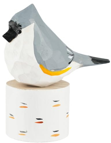 VIPbuy Handgefertigte Vogel-Figuren aus Holz, handgeschnitzt, bemalt, Holzvogel, Ornamente, Basteln, Heimbüro, Desktop-Dekoration, Geschenke (getuftete Meise)