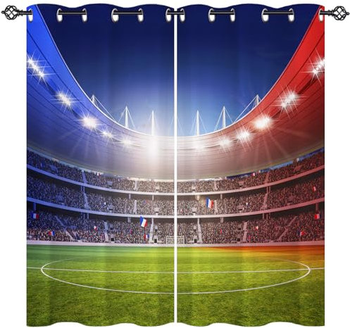 ANHOPE Sport Thema Fußball Feld Verdunklungsvorhänge mit Ösen Blickdichte Gardinen Blackout Curtain Thermo Vorhänge Kinder Jungen Mädchen Schlafzimmer Wohnzimmer Vorhang 2er Set H 160 x B 140 cm