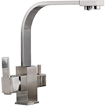 Küchenarmatur, 360° drehbar, Küchenarmatur, Messing, Küchenspüle, Doppelgriff, Küchenmischbatterie, kann zum Reinigen von Küchenutensilien und Trinkwasser verwendet werden, gebürstetes Nickel