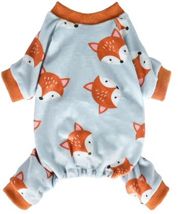 Fitwarm Funny Fox Hunde-Pyjama, warmer Einteiler, Hundekleidung für kleine Hunde, Mädchen, Jungen, leichter Samt, Haustier-Outfit, Grau, Orange, Größe XS
