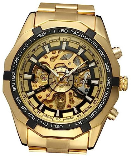 VALICLUD Orologio Meccanico Automatico Da Uomo Acciaio Inossidabile Con Design Scheletrato Cinturino e Nero Funzioni Di Ore Minuti e Secondi Stile Casual e Sportivo