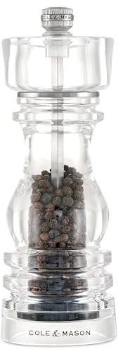 Cole & Mason London Moulin à poivre en acrylique Precision+ Mécanisme carbone Moulin à poivre avec mouture réglable 180 mm