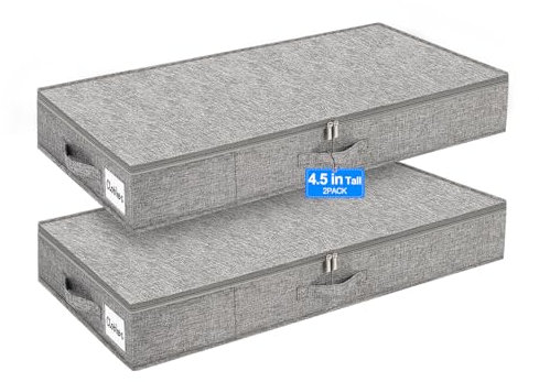 punemi Contenitori sotto il letto, confezione da 2 contenitori alti 11,4 cm, a basso profilo, organizer per vestiti sotto il letto, con robusto supporto laterale e inferiore, da utilizzare come