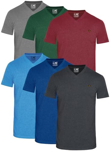 JRC Just Royal Clothing Mens V-Neck Short Sleeve T-Shirts, Casual Vee Neck Tops, Pack of 6 (Hot-4, XXL)
