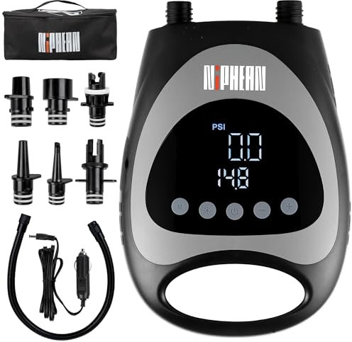 Niphean Inflador Electrico, Bomba de Aire Portatil de Alta Presión de 20 PSI, Hinchador Electrico con Apagado Automático&Conector para Coche, Inflador Electrico Paddle Surf para Inflables&Desinflables