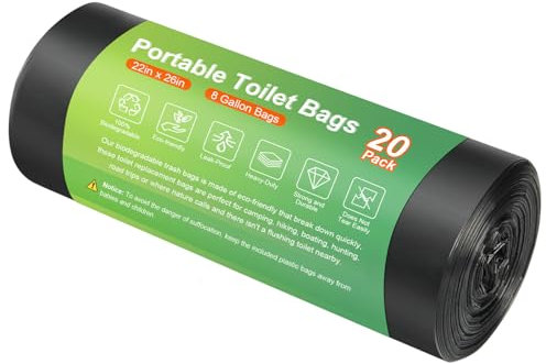 20 PCS Portable Toilet Bags for Camping - 100% Compostable & Biodegradable Toilet Replacement Bags, 8 Gallon Thickened Bucket Liner for Outdoor Boating Trip, Trash Bags Plastic Free