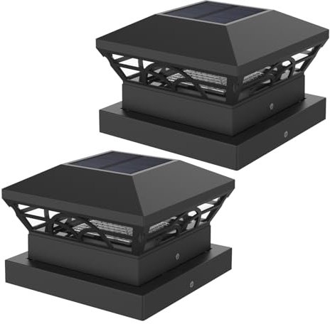 ILIKEPOW 2pcs Solar LED Waterproof Garden Outdoor Post Cap Lamp for 4x4, 5x5 Wooden Posts, Deck, Fence, (Cool White 6000K and Warm White 3000k)