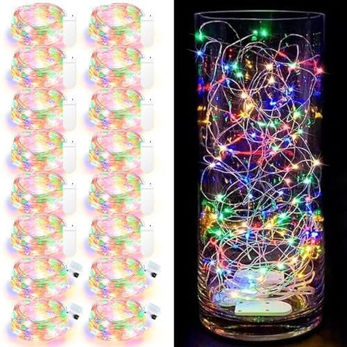 Maxee 16 Stück 1M Farbig LED Lichterkette Batterie, Wasserdicht für DIY, Party, Stimmung Lichter, Weihnachtsdeko, Innen- und Außenbereich Deko, 4 Stück Quadratische + 12 Stück Flache Lichterkette-1