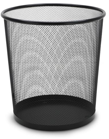 Waytex 931103 Corbeille à Papier en Métal Maille Mesh 13L Noire, Poubelle de Bureau, Salle de Bain, Cuisine