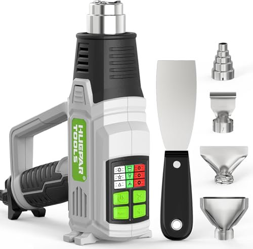 Huepar Tools 2000W LED Heat Gun, 50℃-600℃ 12 Modes Professional Hot Air Gun Kit, 1.5S Fast Heating, Overload Protection, 4 Nozzles for Paint Stripping, Heat Shrink, Crafts, Gift for Women, Men, DIYer