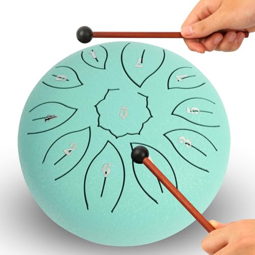 Steel Tongue Drum 6 Zoll 11 Noten, C-Dur Zungentrommel Regenspiel außen, Chakra-Trommel für Regen, Regentrommel mit Schlägeln für Musikerziehung, Unterhaltung, Zen, Meditation, Yoga, Geschenke