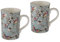 Set of 2 Retro Vintage Style Fine China Tea/Coffee/Hot Chocolate Mugs/Cups - Butterfly Garden Design – Duck Egg Blue/Pink/White - 300 ml - 10.5 cm