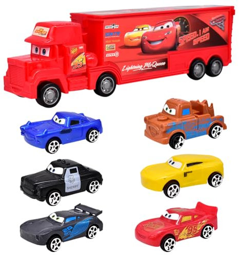 Mccqueen Auto da Corsa Giocattolo per Bambini - Set 7 Mini Auto Pull Back e Camion - Regalo di Compleanno